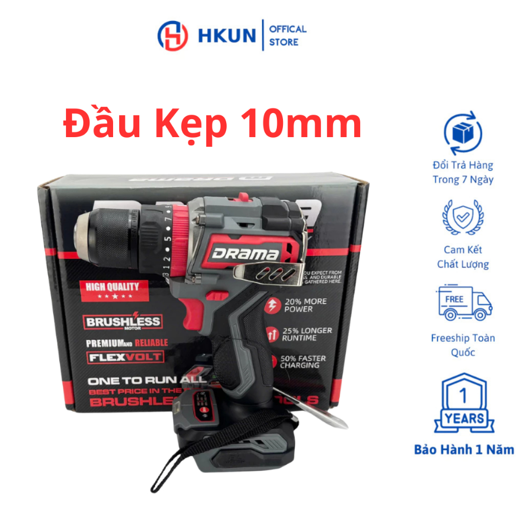 Thân Máy Khoan Pin DRAMA D-21A, 3 Chức Năng Đầu Kẹp 10mm Autolock Động Cơ Không Chổi Than 65Nm Chân Pin Phổ Thông 4Cm