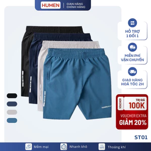 Quần Short Đùi Nam HUMEN Vải Gió Thể Thao Cạp Chun Mềm Mại, Co Giãn Vận Động Thoải Mái Màu Basic ST01-3