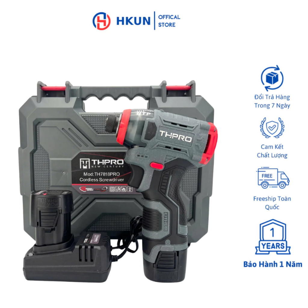 Máy Chuyên Vít THPRO TH7818PRO Động Cơ Không Chổi Than 3 Cấp Chỉnh Tốc Độ, Lực Siết 140N.m, Dùng Pin 4 Cell