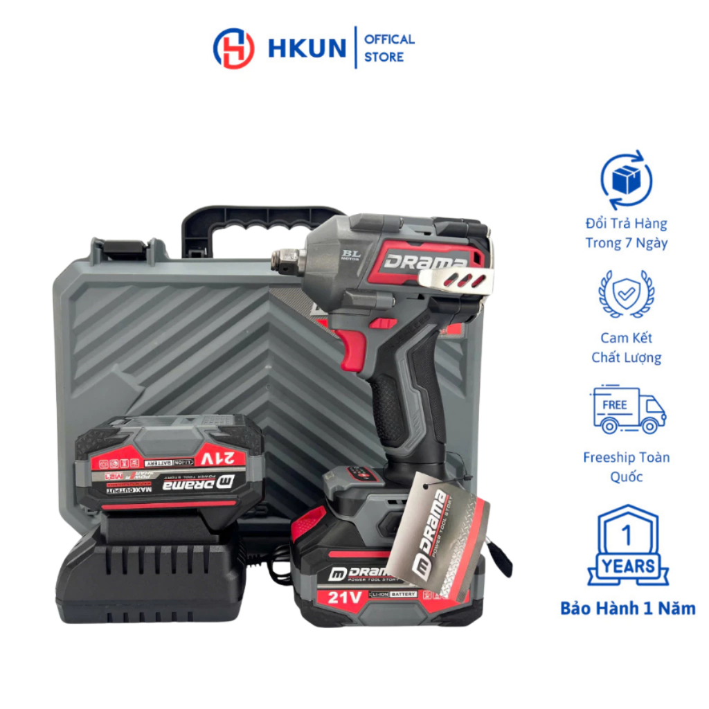Máy Siết Bulong Pin DRAMA D-360NM Động Cơ Không Chổi Than Lực Siết 360Nm, 3 Tốc Độ, Đầu 2 Trong 1 Chân Pin Phổ Thông 4Cm