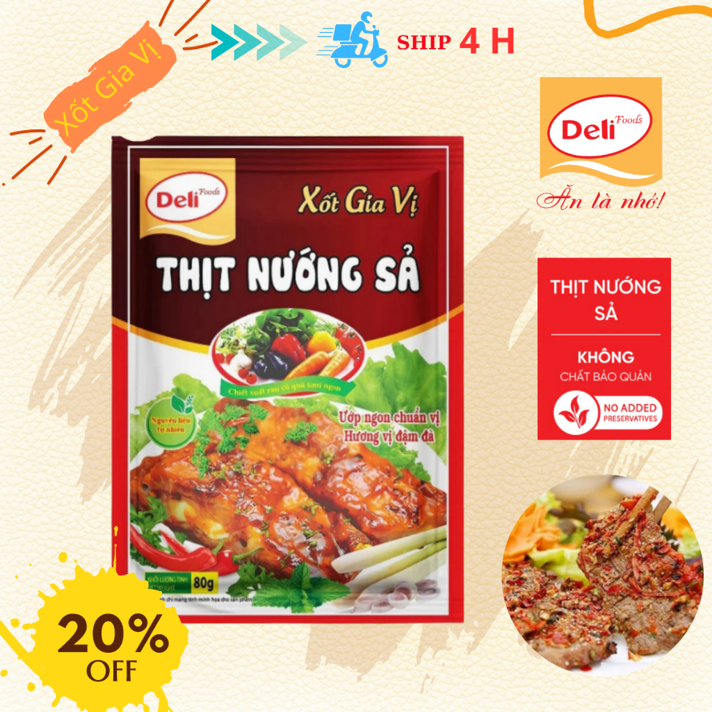 Combo Xốt Ướp Thịt Nướng Sả Deli Foods 80g – Chuẩn Vị, Không Cần Nêm Nếm
