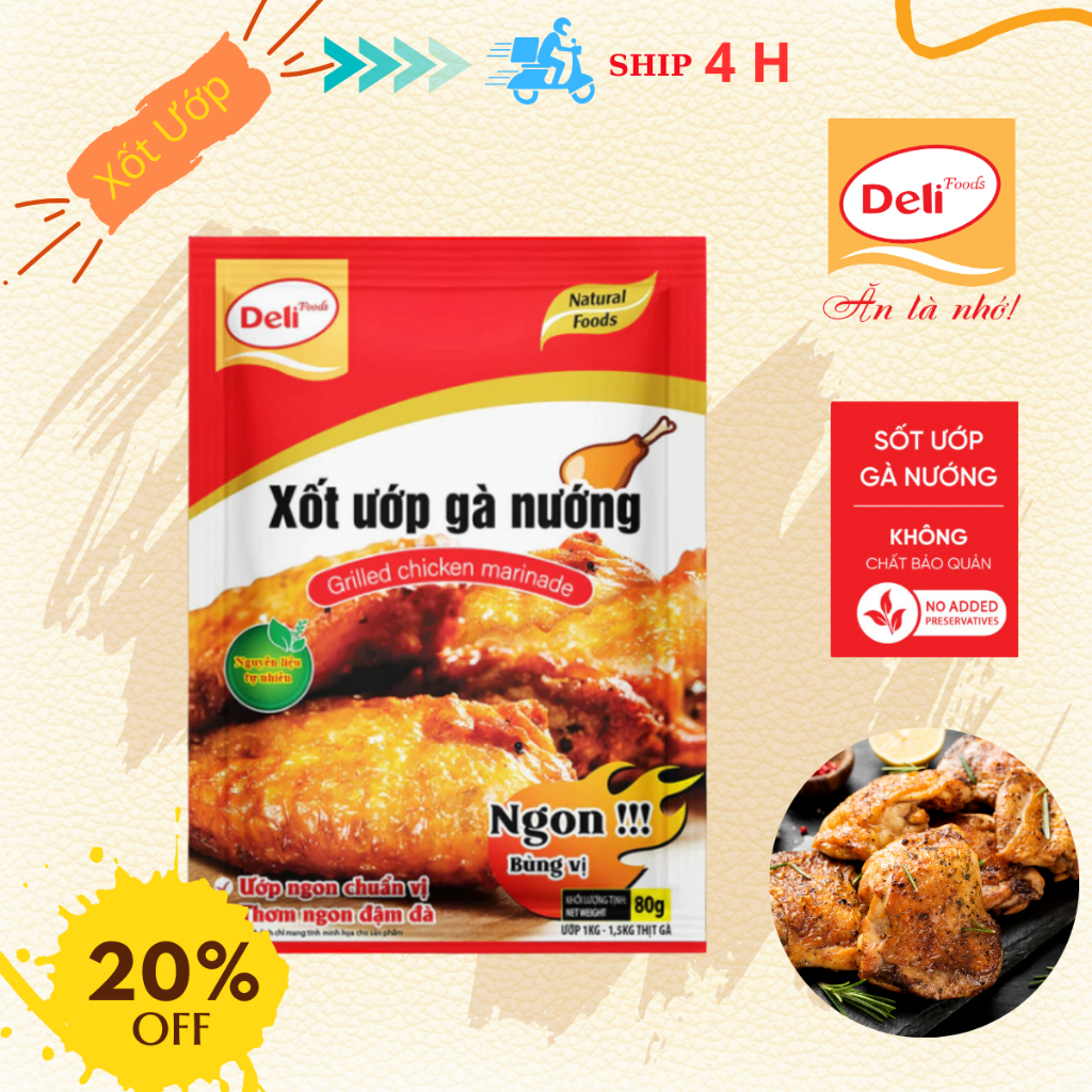 Combo Gia Vị Xốt Ướp Thịt Gà Nướng Deli Foods 80g – Xốt Nêm Sẵn Tạo Màu Mật Ong, Đậm Đà Thơm Ngon