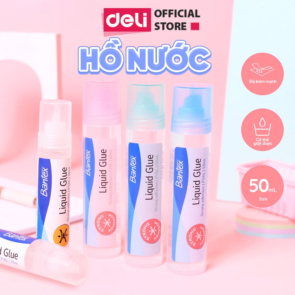 Hồ Nước Deli 50ml Nhiều Màu – Keo Dán Giấy Thủ Công Văn Phòng Học Tập Siêu Dính Nhanh Khô Có Thể Giặt