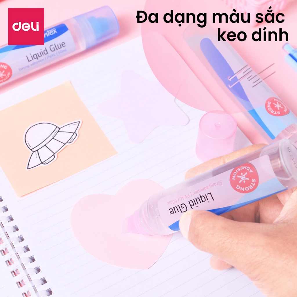 Hồ Nước Deli 50ml Nhiều Màu – Keo Dán Giấy Thủ Công Văn Phòng Học Tập Siêu Dính Nhanh Khô Có Thể Giặt