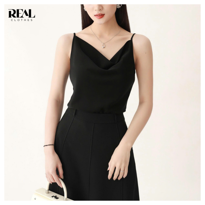 Áo hai dây cổ đổ REAL CLOTHES (tổng hợp màu), dây áo điều chỉnh được, vải lụa satin cao cấp, áo 2 dây