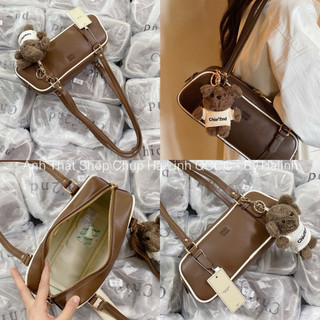 Chio2nd - Túi Trống Ngang Chio Viền Trắng Kèm charm Cún Nâu HS275