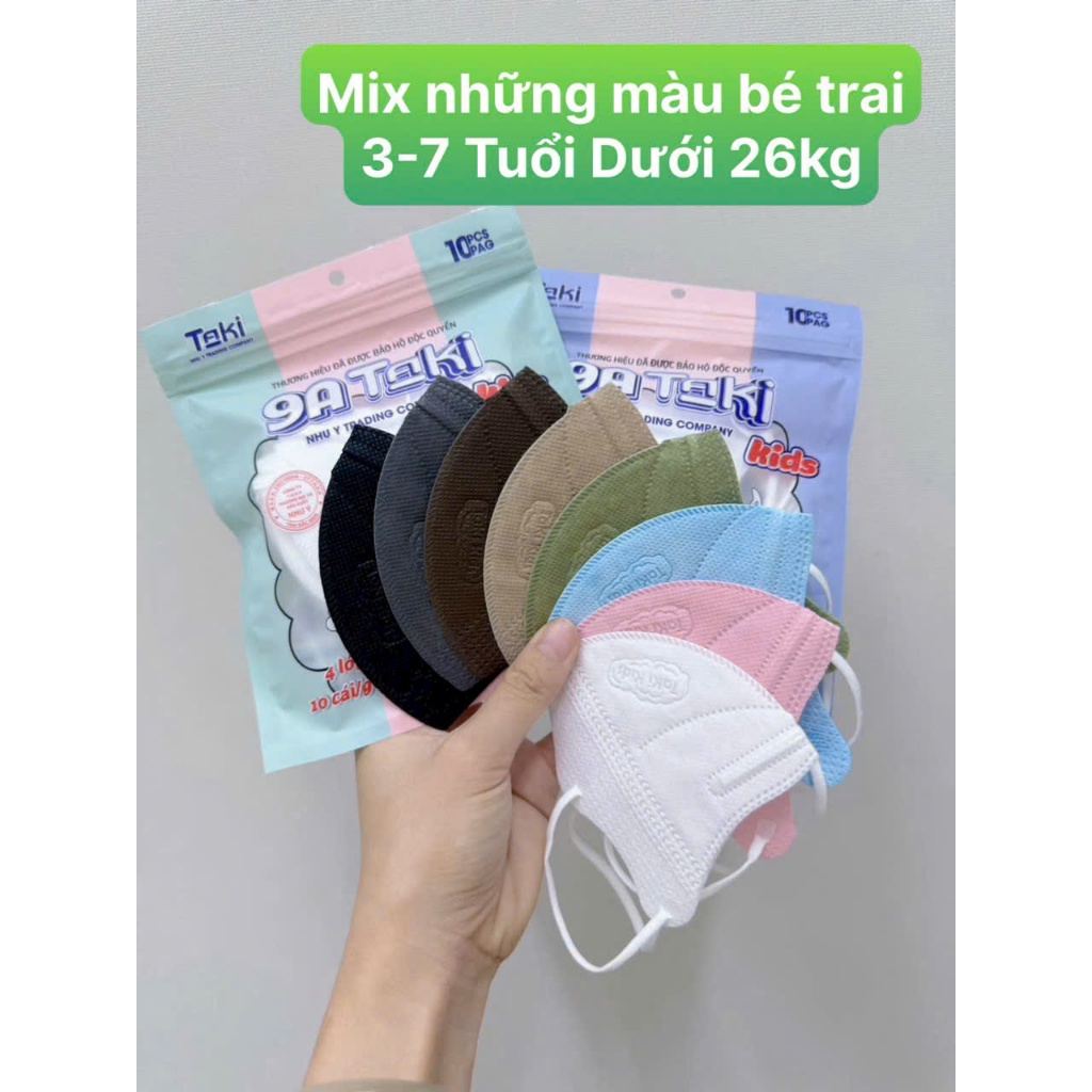 Thùng 100 Cái - Khẩu Trang 9A Kids Taki Dày Dặn 4 Lớp  Che Nắng -Chống Tia Uv  Dành Cho Bé