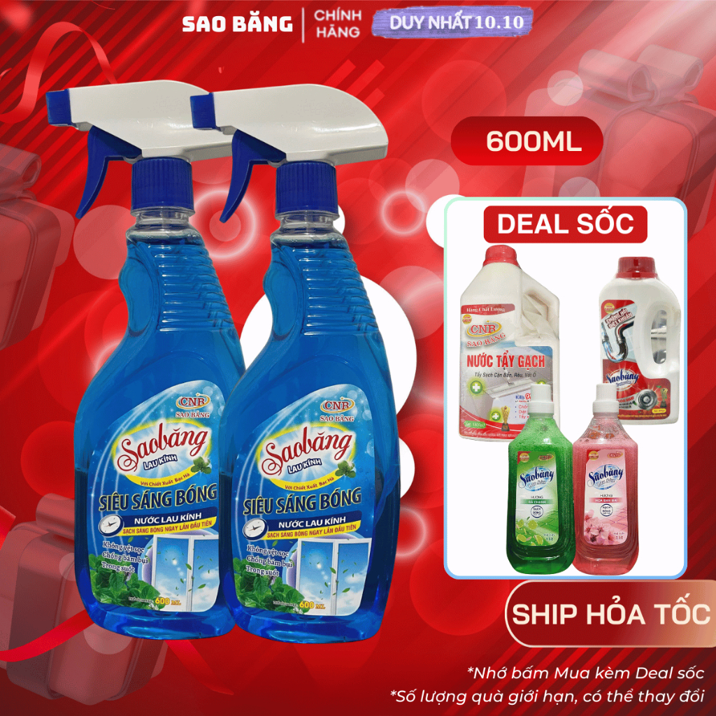 Nước lau kính Sao Băng Siêu nhanh | Siêu Sạch | Sạch trong suốt, không tỳ vết | Chai 600ml