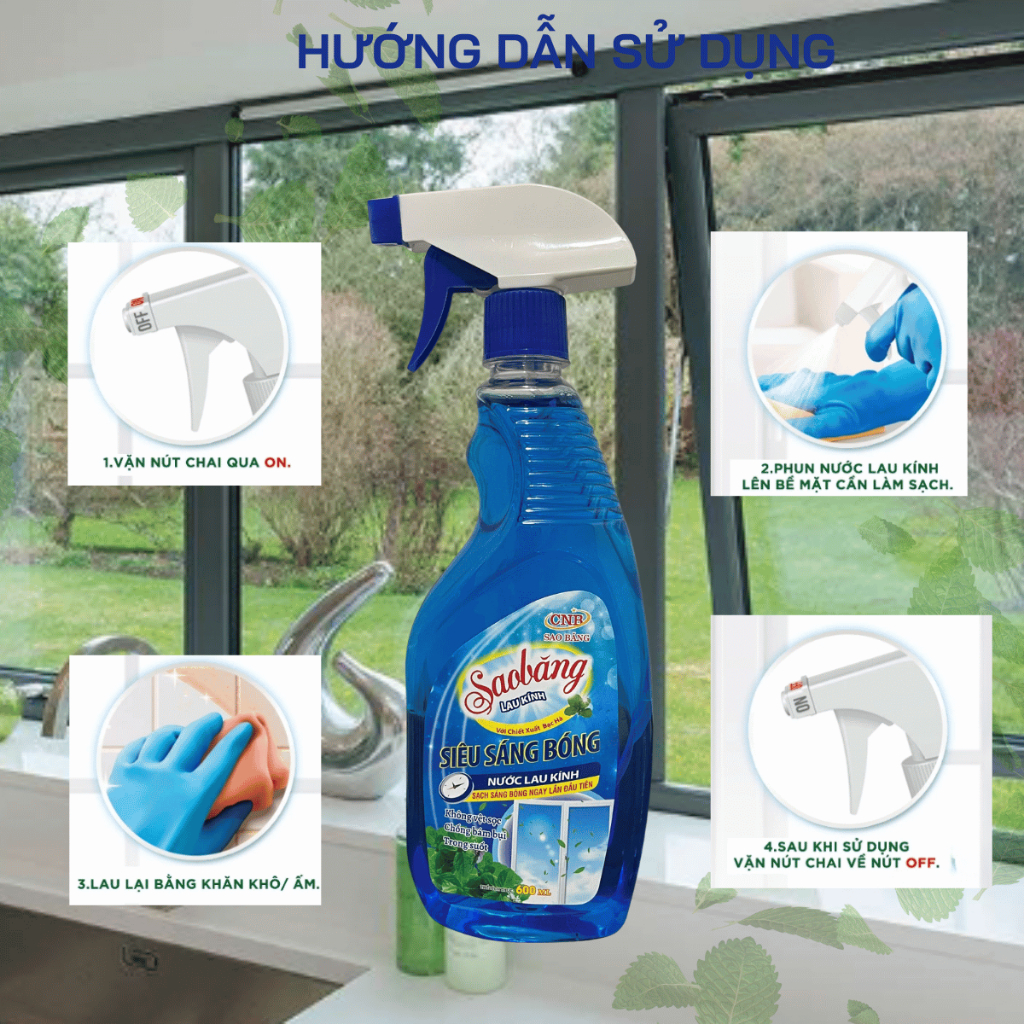 Nước lau kính Sao Băng Siêu nhanh | Siêu Sạch | Sạch trong suốt, không tỳ vết | Chai 600ml