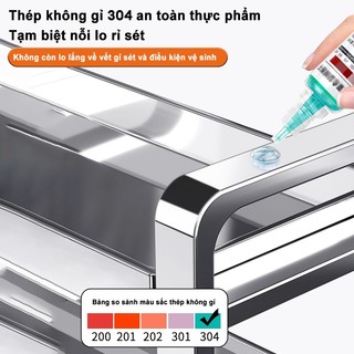 BMZAR Kệ Gia Vị Đa Năng 2-3 Tầng Bằng Inox 304 Chống Gỉ Tiết Kiệm Không Gian Bếp Kèm Giá Để Dao Thớt