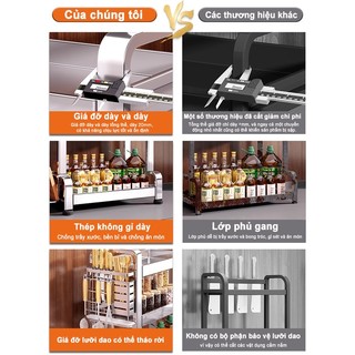 BMZAR Kệ Gia Vị Đa Năng 2-3 Tầng Bằng Inox 304 Chống Gỉ Tiết Kiệm Không Gian Bếp Kèm Giá Để Dao Thớt