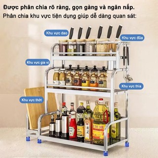 BMZAR Kệ Gia Vị Đa Năng 2-3 Tầng Bằng Inox 304 Chống Gỉ Tiết Kiệm Không Gian Bếp Kèm Giá Để Dao Thớt