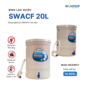 Combo 2X Bình lọc nước tự động SWACF 20L CWFLT - Sạch khuẩn, Giữ khoáng, Uống trực tiếp- Kèm bộ cấp nước