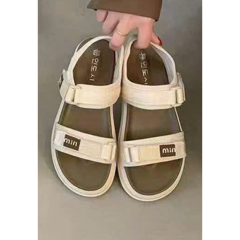 Dép Sandal Nữ Đế Bằng Quai Dán Vải Canvas, Đế Nâu Cực Chất – MIIN