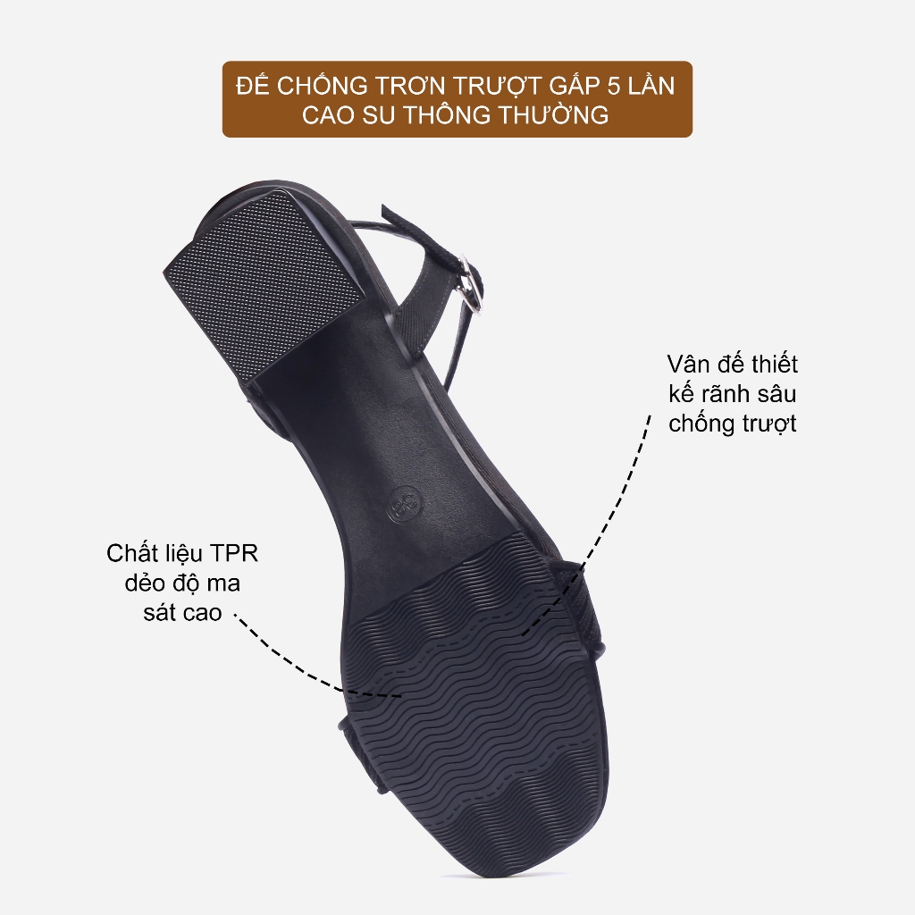 CORII - Giày Sandal Cao Gót Quai Ngang Bản Nhỏ Mũi Vuông Gót 6cm Thời Trang và Thoải Mái Nhất - CR6FT61 Đen