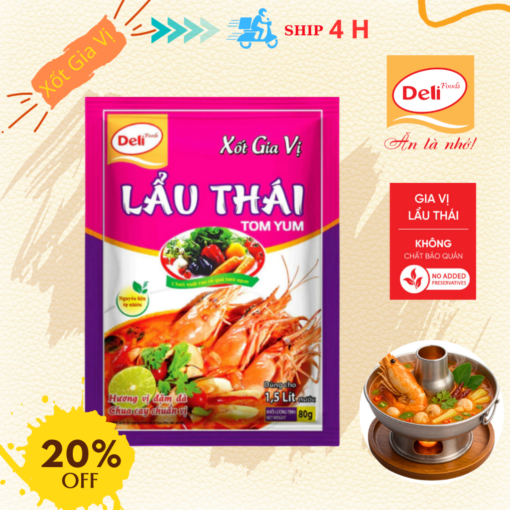 Combo Xốt Gia Vị Lẩu Thái Tomyum Deli Foods 80g – Sốt Cốt Lẩu Chua Cay Đậm Đà, Hoàn Chỉnh Chuẩn Vị