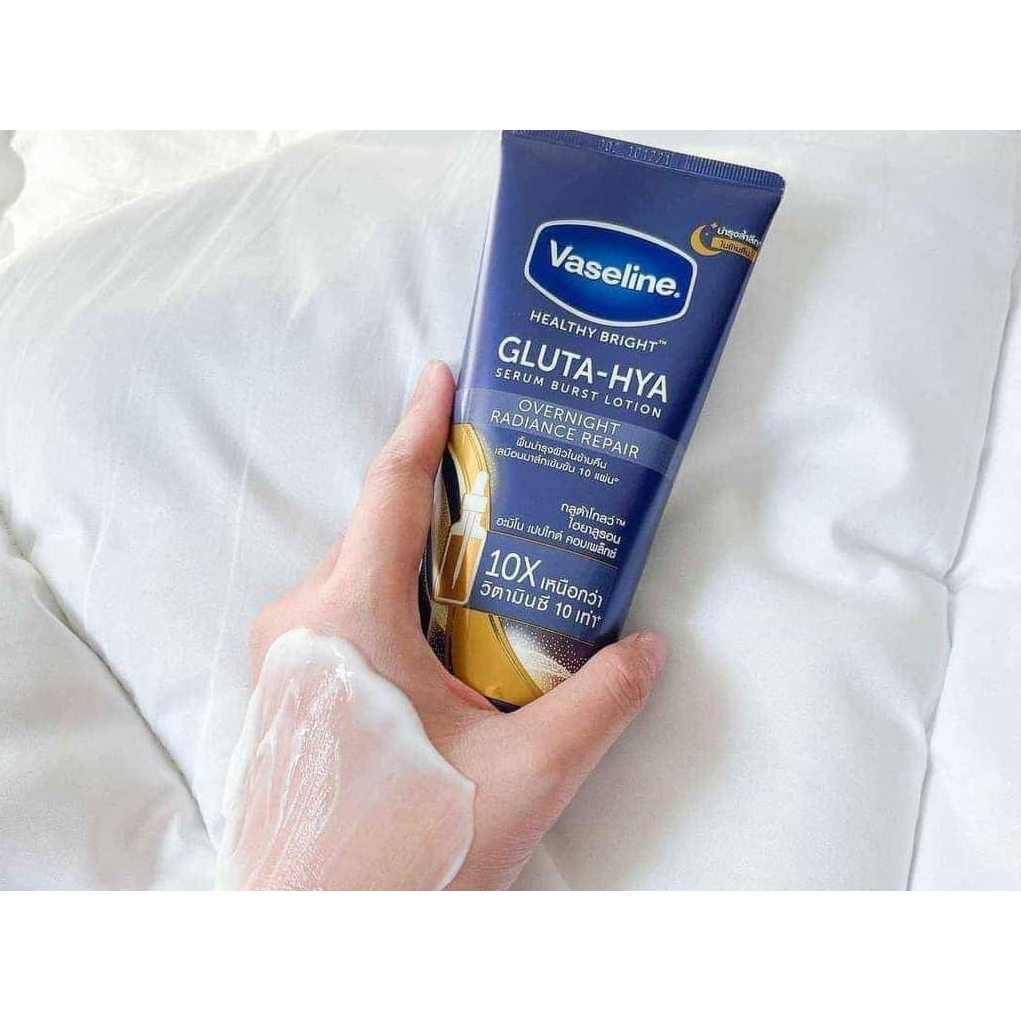 Dưỡng Thể Trắng Da Vaseline 10X Healthy Bright Gluta HYA Burst Over Night Thái Lan 330ml(Màu Xanh) Chính hãng