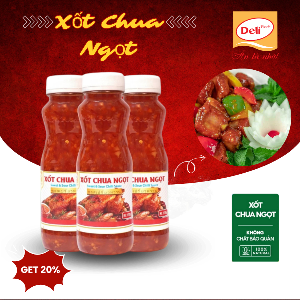 Xốt Chua Ngọt Thái Lan Deli Foods 350g, Xốt chấm chua ngọt con gà Thái Lan, Nước chấm chua ngọt