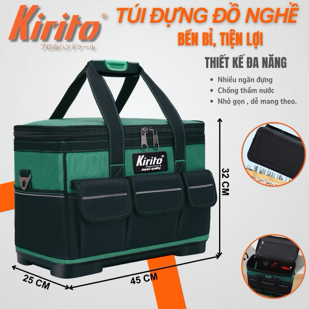 Túi Đồ Nghề Kirito nắp vuông 17in 20in – Túi Đựng Dụng Cụ Cho Thợ Cơ Khí, Thợ Điện, Thợ Xây