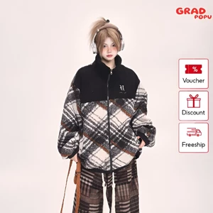 Áo khoác nữ 2 mặt đa năng GRADPOPU cổ đứng đệm bông 2 mặt siêu ấm form rộng phong cách Retro PAK01