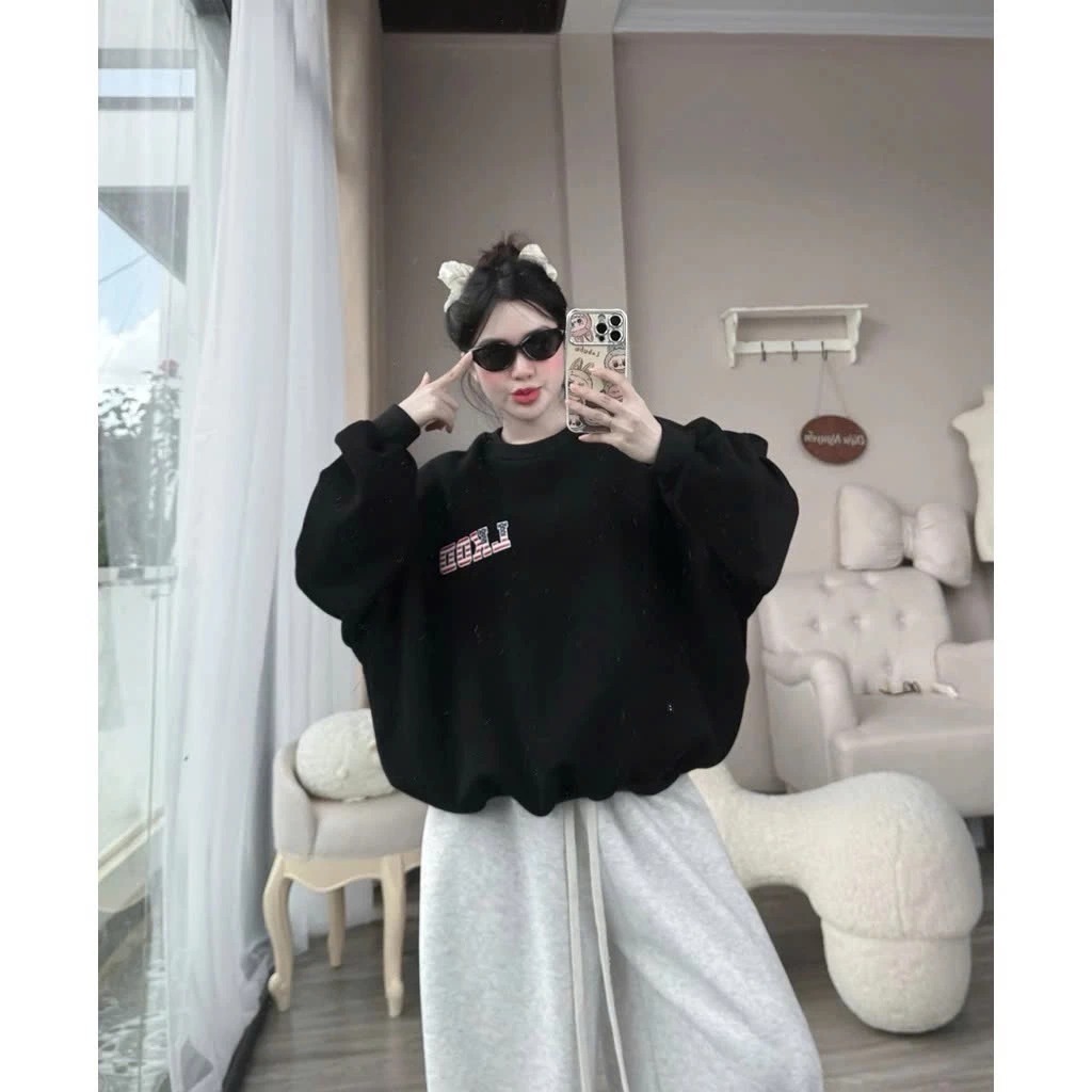 Áo sweater nữ cổ tron Nỉ Bông dày dặn In Cờ Mi SSLID xanh đỏ in Trước sau siêu xinh