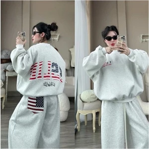 Áo sweater nữ cổ tron Nỉ Bông dày dặn In Cờ Mi SSLID xanh đỏ in Trước sau siêu xinh