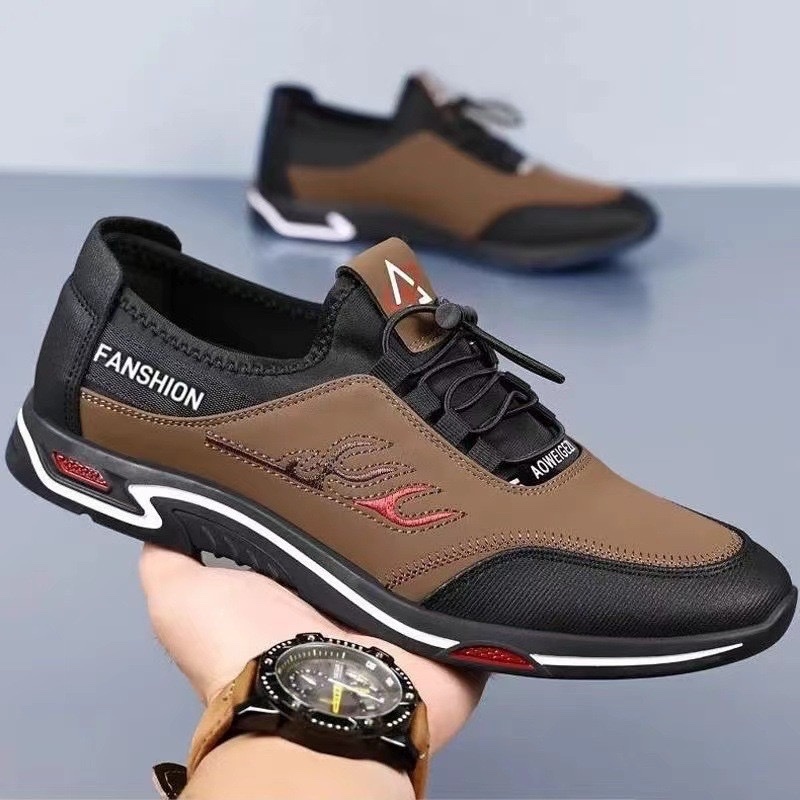 Giày lười nam, Giày sneakers nam đế bằng, da êm mềm 3 màu nâu, đen, vàng