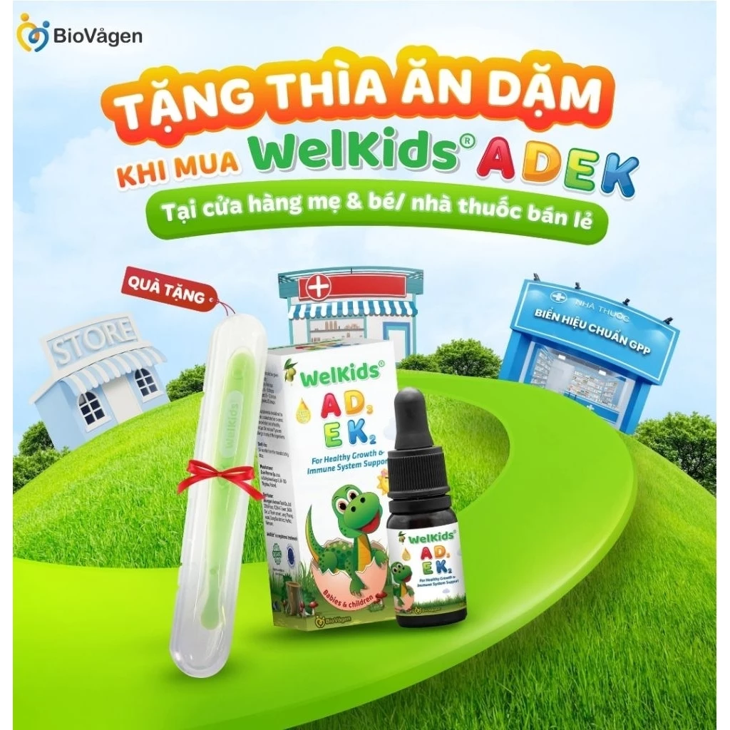 Siro WelKids ADEK tinh khiết bổ sung vitamin D3, K2 và A,E tan trong dầu olive hữu cơ, giúp tăng chiều cao cho bé dung tích 10ml