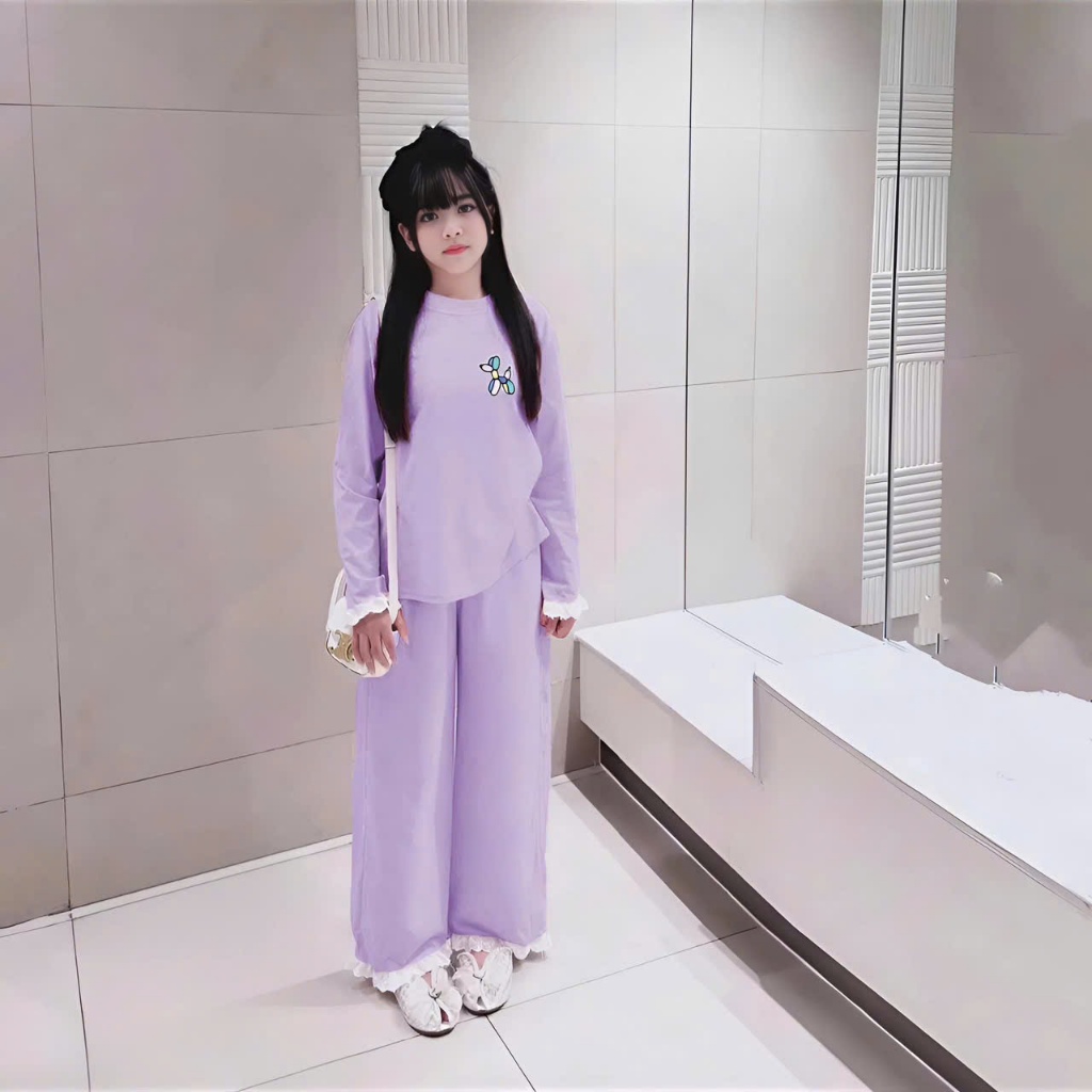 4-15 TUỔI,Bộ đồ mùa thu dài tay cho bé gái viền ren,chất vải thun tăm mềm mịn co giãn thoải mái.M46