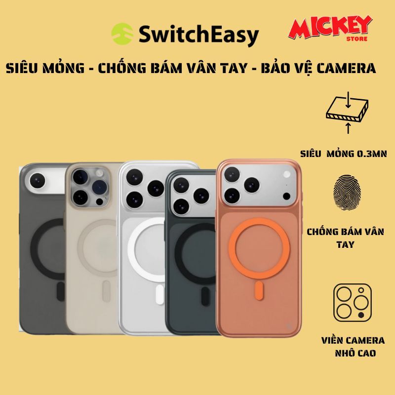 Ốp lưng SwitchEasy siêu mỏng 0.3mm hỗ trợ sạc không dây chống bám vân IPhone 16 17Promax pro 17Air
