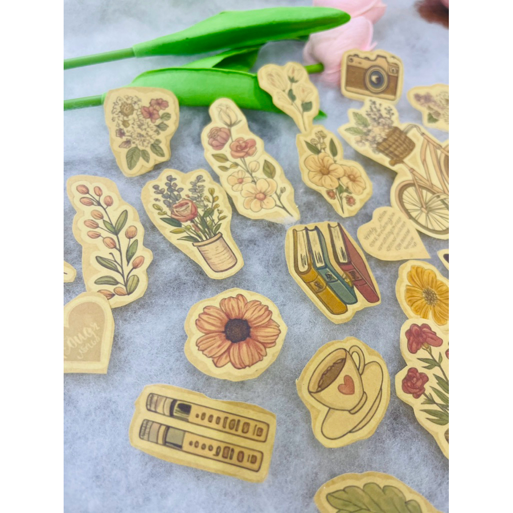 bộ 26 cái sticker phong cách vintage, cute dùng dán hộp quà trang trí ...