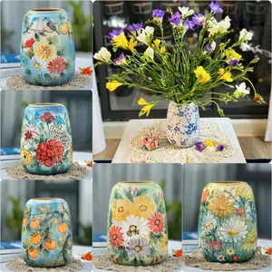 Bình Hoa Gốm Sứ Bát Tràng Dáng Vò Đu Đủ Nhỏ Khắc Sen 19cm GomDecorTSC