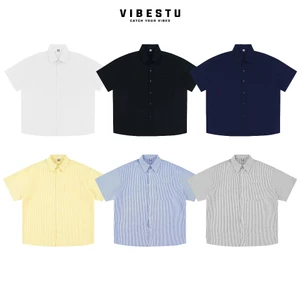 Áo Sơ Mi Tay Ngắn Local Brand VIBESTU Áo Sơ Mi Nam Nữ Form Boxy Chất Liệu Oxford