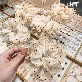 Scrunchies voan tiểu thư chấm bi phồng cỡ lớn dây cột tóc nữ