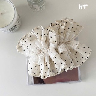 Scrunchies voan tiểu thư chấm bi phồng cỡ lớn dây cột tóc nữ