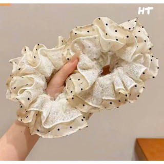 Scrunchies voan tiểu thư chấm bi phồng cỡ lớn dây cột tóc nữ