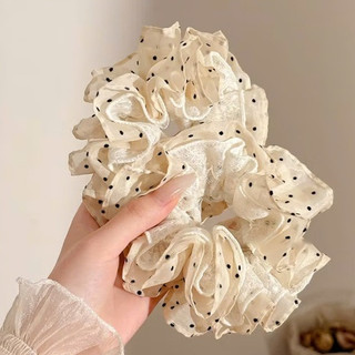 Scrunchies voan tiểu thư chấm bi phồng cỡ lớn dây cột tóc nữ