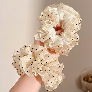 Scrunchies voan tiểu thư chấm bi phồng cỡ lớn dây cột tóc nữ