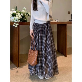 Chân Váy Dáng Dài Maxi PPC.SG Họa Tiết Kẻ Caro Lưng Chun Tà Váy Xếp Nếp Có Lớp Lót Hàng Quảng Châu Cao Cấp.