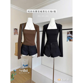 QCL1 6858 Áo thun dẻo dài tay cổ vuông mới về siêu tôn dáng,chất cực thích
