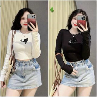 Áo croptop tay dài basic form ôm nhẹ tôn eo chất thun co giãn đẹp 2 màu VANISA CT446