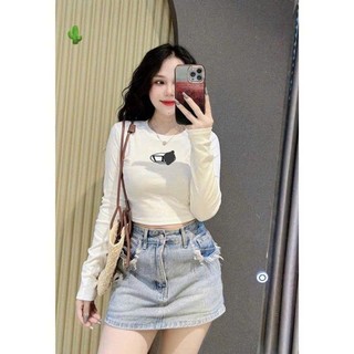 Áo croptop tay dài basic form ôm nhẹ tôn eo chất thun co giãn đẹp 2 màu VANISA CT446