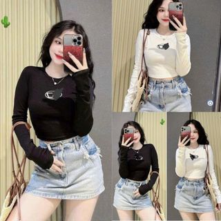 Áo croptop tay dài basic form ôm nhẹ tôn eo chất thun co giãn đẹp 2 màu VANISA CT446