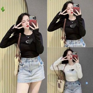 Áo thun co giãn dài tay nữ croptop cổ tròn form ôm body 2 màu VANISA CT446