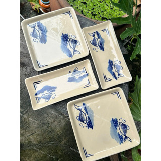 Dĩa Gốm Cao Cấp Vẽ Cá Xưa Tròn/Chữ Nhật Nhiều Kích Thước Từ 16cm Đến 25cm - Gốm Xưa Lái Thiêu Cho Người Hoài Niệm