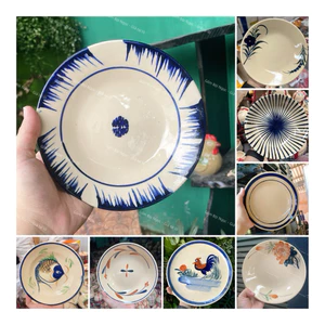 Dĩa/Tô Gốm Phết Xanh/Gà/Hoa Nam Bộ Loại Đẹp Lòng Ko Chấm Chân Nhiều Kích Thước - Gốm Xưa Lái Thiêu Cho Người Hoài Niệm