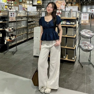 Áo babydoll nữ trắng cổ tim tay ngắn phồng nhẹ thun mỏng dáng suông màu trắng đen xanh VANISA CT448