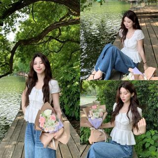 Áo babydoll cổ nơ dễ thương form xòe nhẹ tay phồng chất thun mỏng 3 màu VANISA CT448