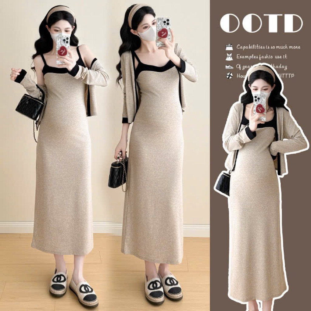Sét váy đầm bầu BODY gồm hai chi tiết (váy hai dây kèm áo) chất TĂM ZIP ...