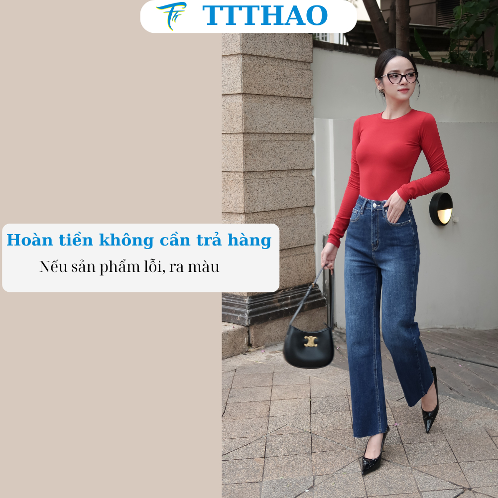 Quần jeans nữ ống suông cắt lai TTTHAO 9 tấc cao cấp dài 90cm cho chị em nấm lùn kiểu dáng quần bò VNXK J5